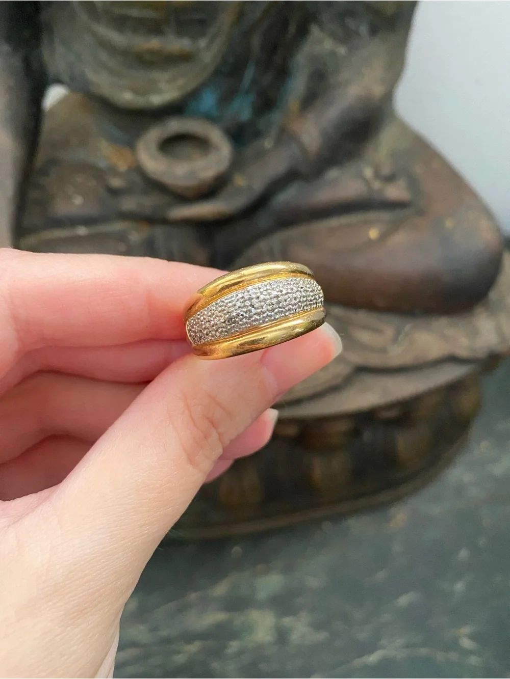 Gold and Silver Pave Dome Ring - Women Jewelry